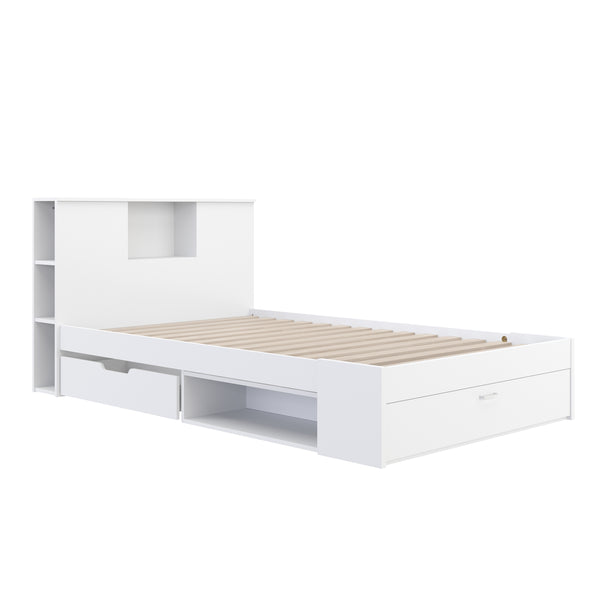 Bett Holz MADELYN mit Stauraum und Schublade 120 x 200 cm weiss