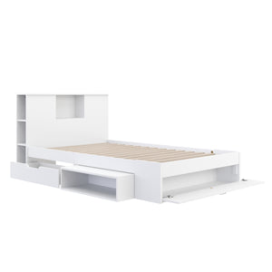 Bett Holz MADELYN mit Stauraum und Schublade 120 x 200 cm weiss