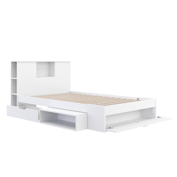 Bett Holz MADELYN mit Stauraum und Schublade 120 x 200 cm weiss