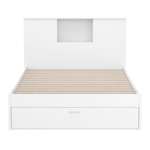 Bett Holz MADELYN mit Stauraum und Schublade 120 x 200 cm weiss