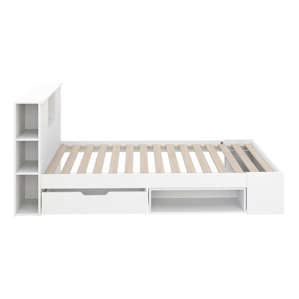 Bett Holz MADELYN mit Stauraum und Schublade 120 x 200 cm weiss