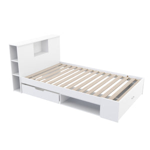 Bett Holz MADELYN mit Stauraum und Schublade 120 x 200 cm weiss