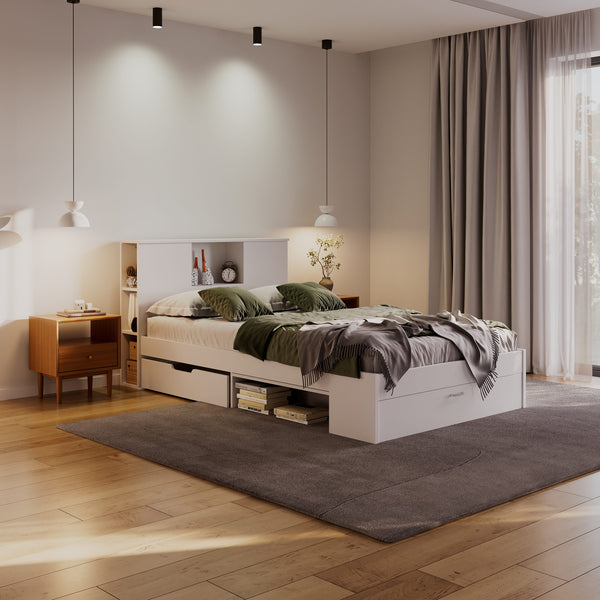 Bett Holz MADELYN mit Stauraum und Schublade 120 x 200 cm weiss