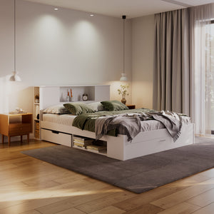 Bett Holz MADELYN mit Stauraum und Schublade 160 x 200 cm weiss