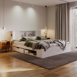 Bett Holz MADELYN mit Stauraum und Schublade 180 x 200 cm weiss