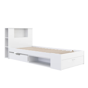Bett Holz MADELYN mit Stauraum und Schublade 90 x 200 cm weiss