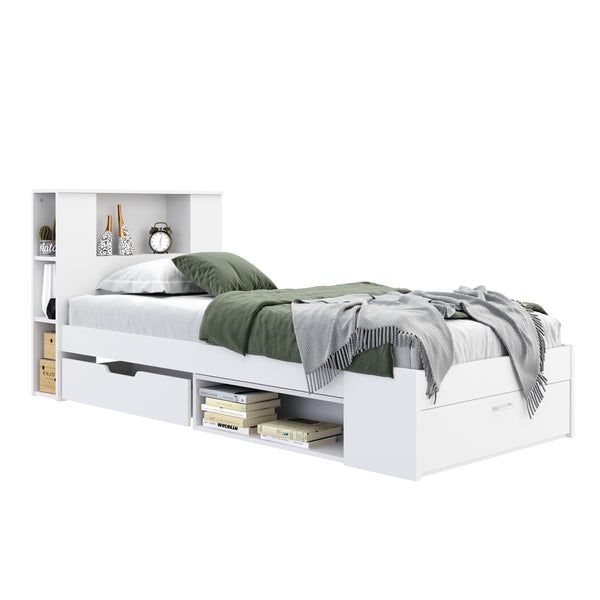 Bett Holz MADELYN mit Stauraum und Schublade 90 x 200 cm weiss