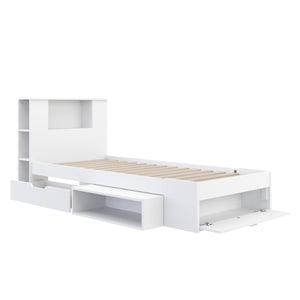 Bett Holz MADELYN mit Stauraum und Schublade 90 x 200 cm weiss