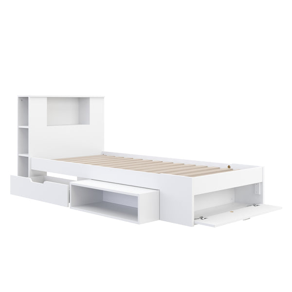 Bett Holz MADELYN mit Stauraum und Schublade 90 x 200 cm weiss