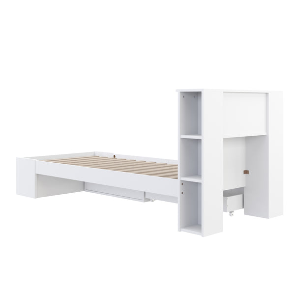 Bett Holz MADELYN mit Stauraum und Schublade 90 x 200 cm weiss