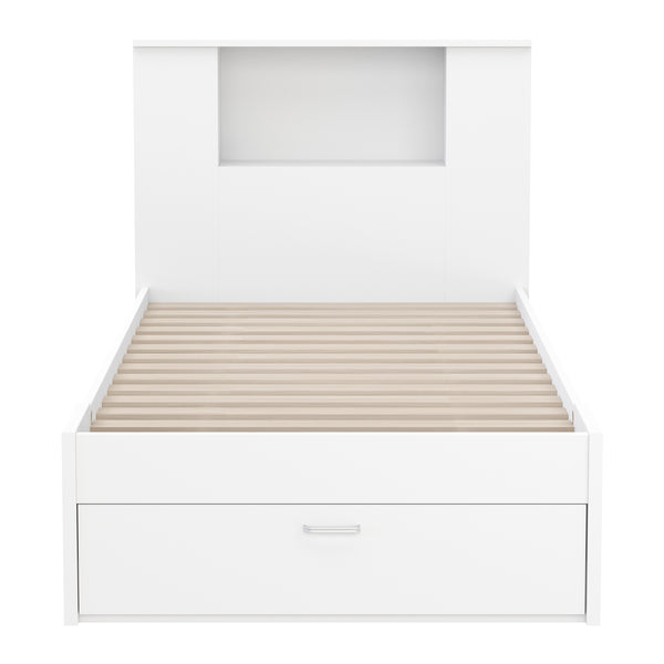 Bett Holz MADELYN mit Stauraum und Schublade 90 x 200 cm weiss