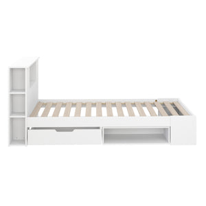 Bett Holz MADELYN mit Stauraum und Schublade 90 x 200 cm weiss