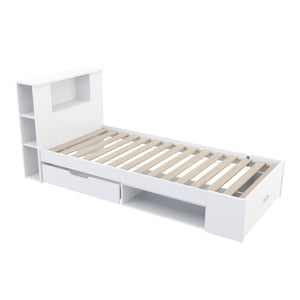 Bett Holz MADELYN mit Stauraum und Schublade 90 x 200 cm weiss