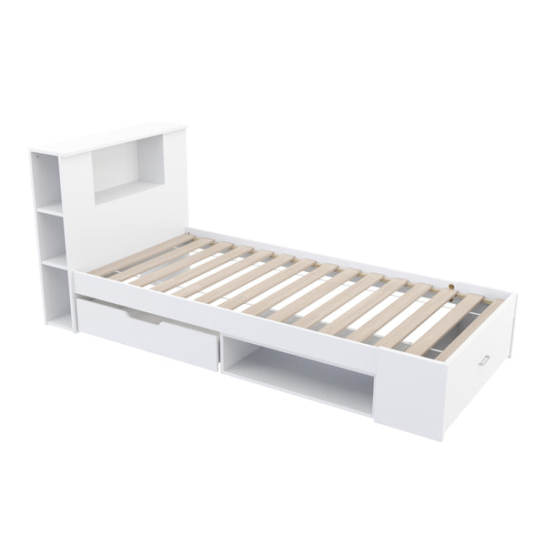 Bett Holz MADELYN mit Stauraum und Schublade 90 x 200 cm weiss