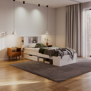 Bett Holz MADELYN mit Stauraum und Schublade 90 x 200 cm weiss