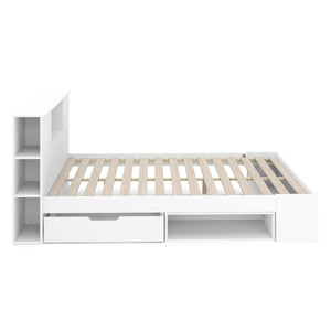 Bett Holz MADELYN mit Stauraum und Schublade 140 x 200 cm weiss