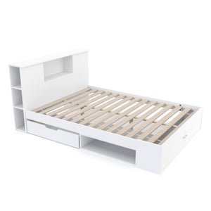 Bett Holz MADELYN mit Stauraum und Schublade 140 x 200 cm weiss