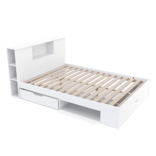 Bett Holz MADELYN mit Stauraum und Schublade 140 x 200 cm weiss