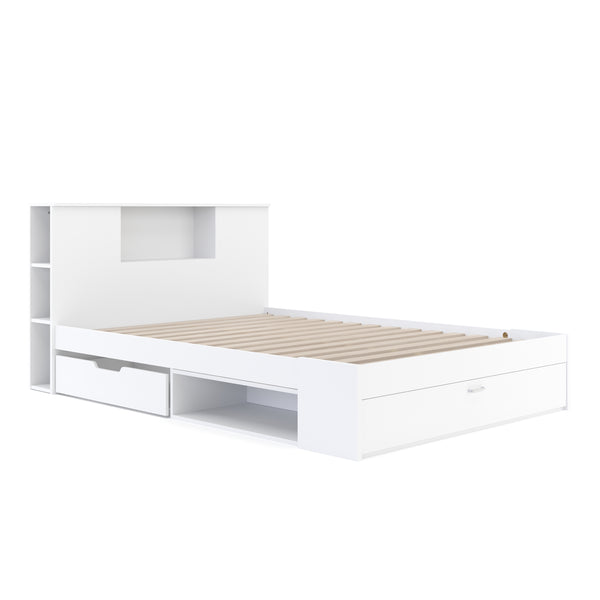 Bett Holz MADELYN mit Stauraum und Schublade 140 x 200 cm weiss