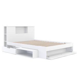 Bett Holz MADELYN mit Stauraum und Schublade 140 x 200 cm weiss
