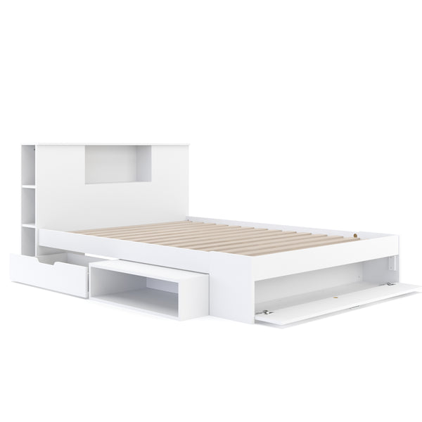 Bett Holz MADELYN mit Stauraum und Schublade 140 x 200 cm weiss