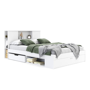 Bett Holz MADELYN mit Stauraum und Schublade 140 x 200 cm weiss