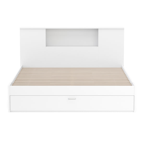 Bett Holz MADELYN mit Stauraum und Schublade 160 x 200 cm weiss