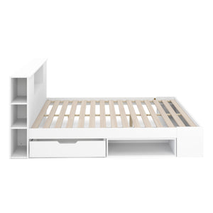Bett Holz MADELYN mit Stauraum und Schublade 160 x 200 cm weiss