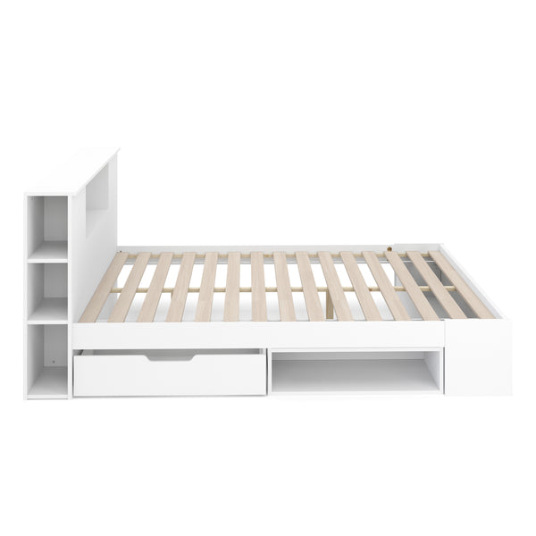 Bett Holz MADELYN mit Stauraum und Schublade 160 x 200 cm weiss