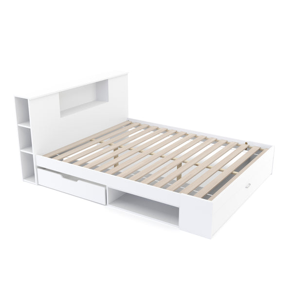 Bett Holz MADELYN mit Stauraum und Schublade 160 x 200 cm weiss
