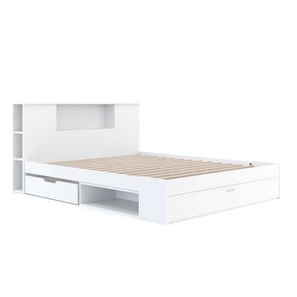 Bett Holz MADELYN mit Stauraum und Schublade 160 x 200 cm weiss