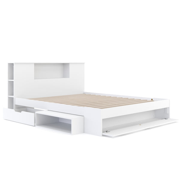 Bett Holz MADELYN mit Stauraum und Schublade 160 x 200 cm weiss