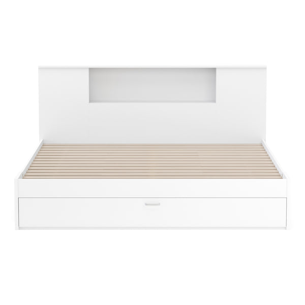 Bett Holz MADELYN mit Stauraum und Schublade 180 x 200 cm weiss