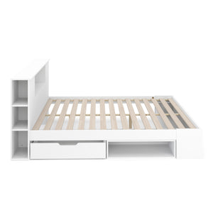 Bett Holz MADELYN mit Stauraum und Schublade 180 x 200 cm weiss