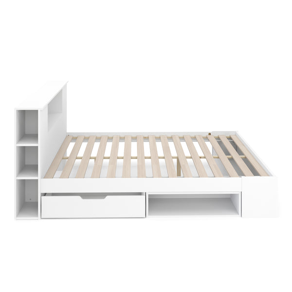 Bett Holz MADELYN mit Stauraum und Schublade 180 x 200 cm weiss