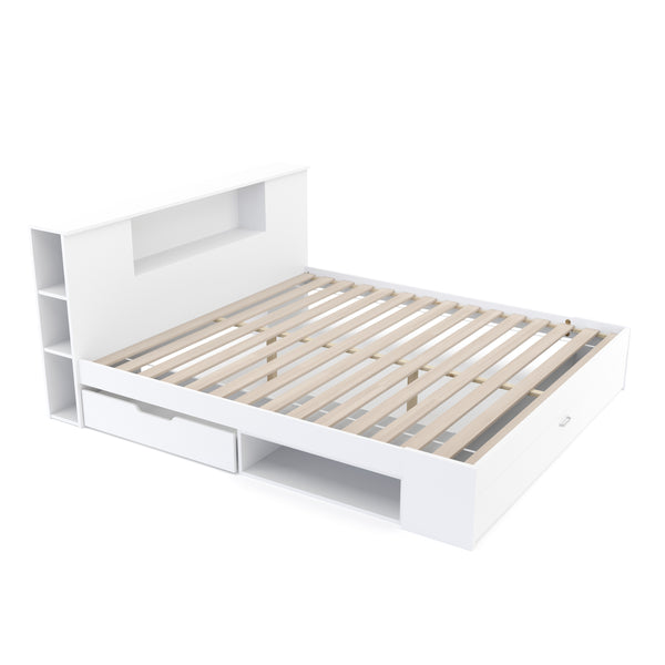 Bett Holz MADELYN mit Stauraum und Schublade 180 x 200 cm weiss