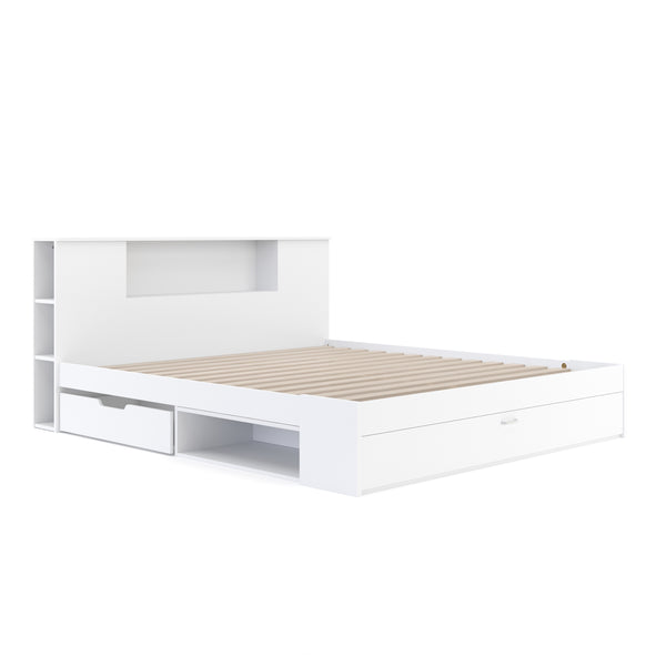 Bett Holz MADELYN mit Stauraum und Schublade 180 x 200 cm weiss