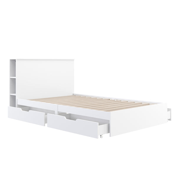Bett Holz MARGARET mit Stauraum und Schubladen 120 x 200 cm weiss