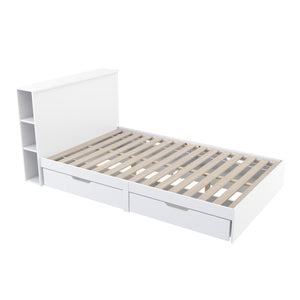 Bett Holz MARGARET mit Stauraum und Schubladen 120 x 200 cm weiss