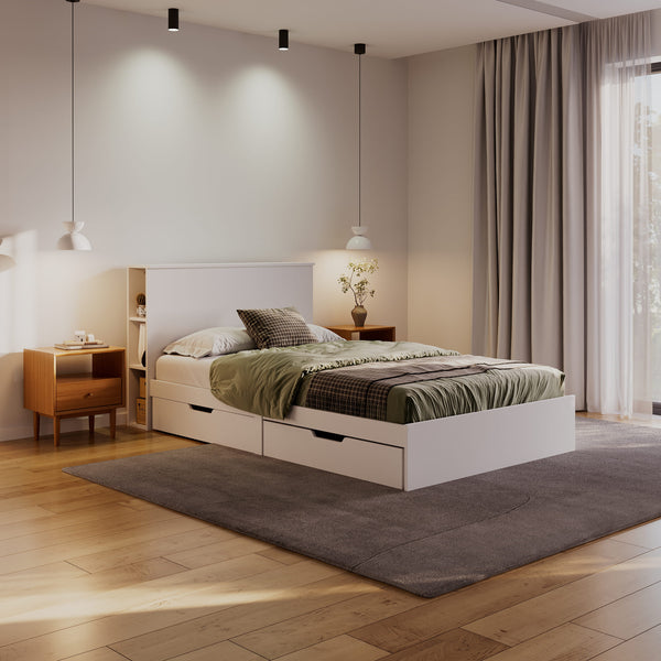 Bett Holz MARGARET mit Stauraum und Schubladen 120 x 200 cm weiss