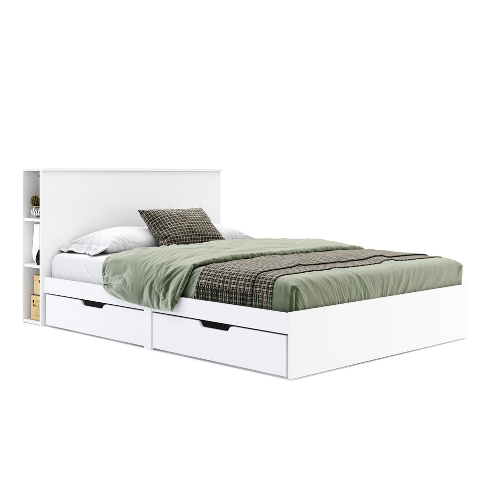 Wooden bed MARGARET with storage space and drawers 140 x 200 cm white