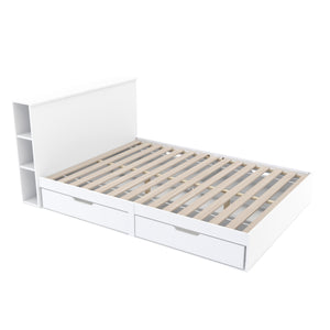 Bett Holz MARGARET mit Stauraum und Schubladen 140 x 200 cm weiss