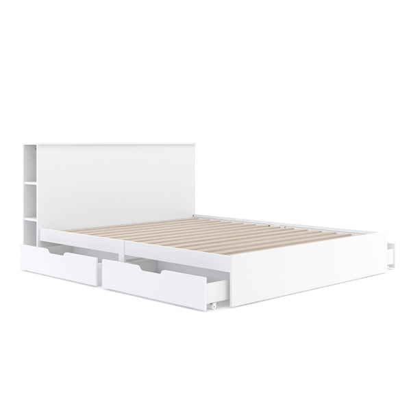 Bett Holz MARGARET mit Stauraum und Schubladen 160 x 200 cm weiss
