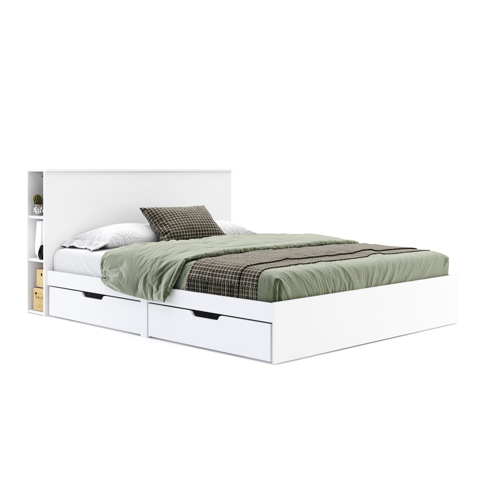 Wooden bed MARGARET with storage space and drawers 160 x 200 cm white