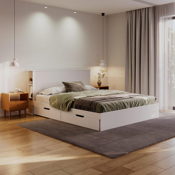Bett Holz MARGARET mit Stauraum und Schubladen 160 x 200 cm weiss