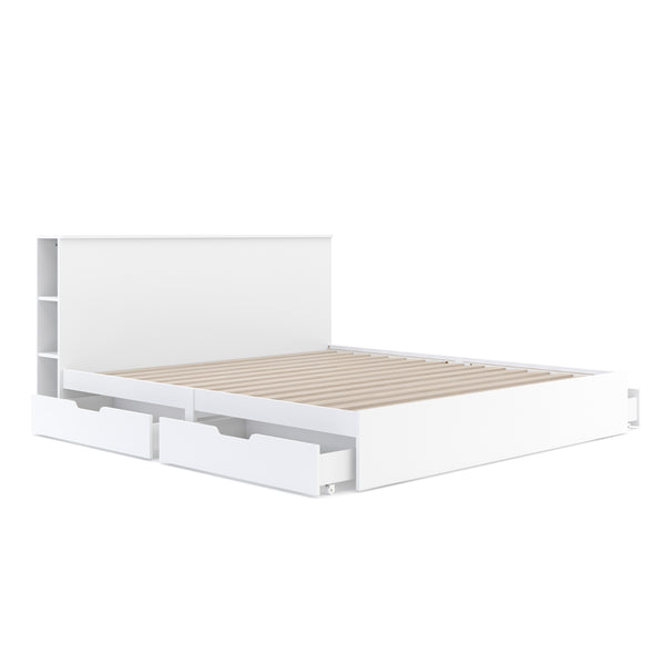 Bett Holz MARGARET mit Stauraum und Schubladen 180 x 200 cm weiss