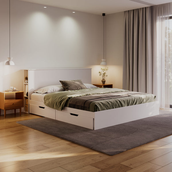 Bett Holz MARGARET mit Stauraum und Schubladen 180 x 200 cm weiss