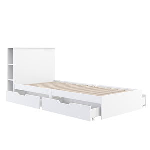 Bett Holz MARGARET mit Stauraum und Schubladen 90 x 200 cm weiss