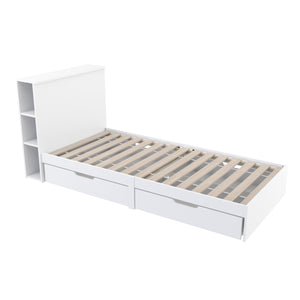 Bett Holz MARGARET mit Stauraum und Schubladen 90 x 200 cm weiss
