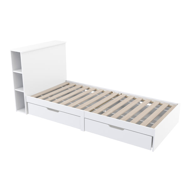 Bett Holz MARGARET mit Stauraum und Schubladen 90 x 200 cm weiss